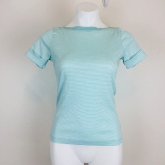 Brooks Brothers Aqua White Striped Top 100% Cotton XS - Picture 2 of 7